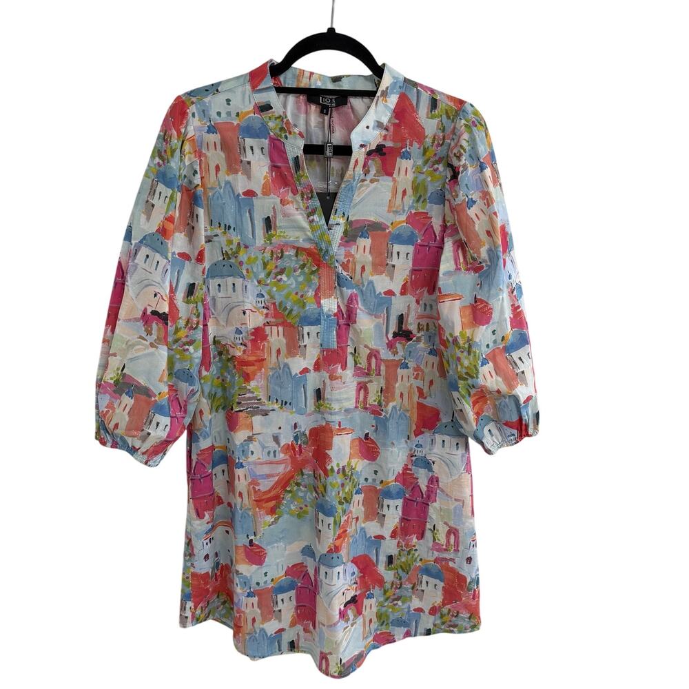 NWT Lior Paris Pure Cotton Darcy Dress Multicolor Coastal Village Print Small